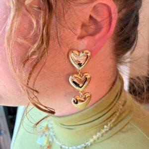 Chunky Gold Heart Drop Earrings